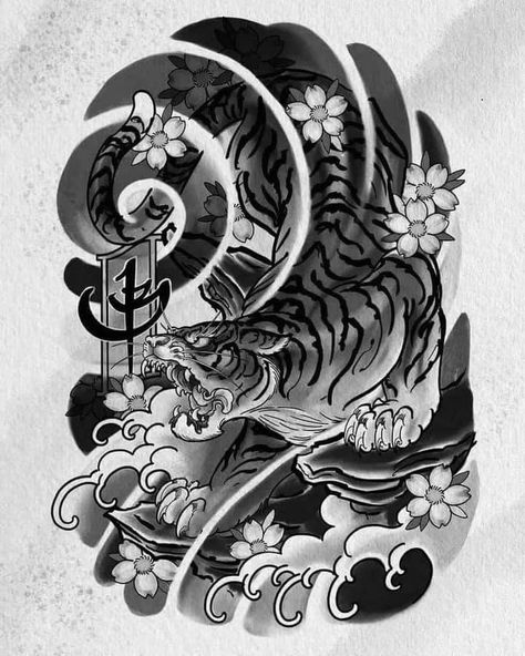 Small White Tattoos, Traditional Japanese Tattoo Flash, Japanese Tiger Tattoo, Tiger Tattoo Sleeve, Tattoo Japanese Style, Japanese Flower Tattoo, Japanese Tiger, Tiger Artwork, Tiger Tattoo Design