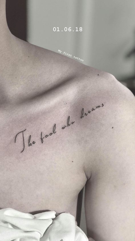 Heres To The Fools Who Dream Tattoo, La La Land Inspired Tattoo, Tattoos About Dreams, It Was All A Dream Tattoo, Fools Who Dream Tattoo, La La Land Tattoo Ideas, La La Land Tattoo Minimalist, Song Title Tattoo, Tatoos Minimal