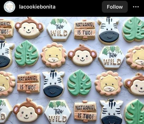 Wild One Cookies Boy, Wild One Cookies, Safari Wild One, Wild Birthday Party, Mickey Safari, Safari Theme Birthday, Fondant Cupcake Toppers, Baby Cookies, Fondant Cupcakes