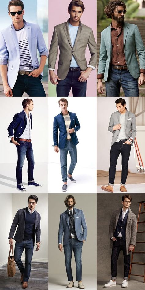 Blazers With Jeans For Men, Mens Casual Blazer With Jeans, Men’s Blazer With Jeans, Men Coat Outfit Casual, Casual Blazer Outfits Men Jeans, Blazer And Jeans Outfit Mens, Jeans And Blazer Outfit Men, Mens Blazer Styles Classy, Mens Blazer Outfit