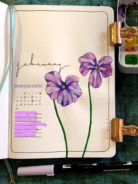 Bujo Purple Theme, February Violet, Tombow Pens, Journal 2025, Bujo Cover, Journal 2023, April Bullet Journal, February Bullet Journal, Bullet Journal Cover Page