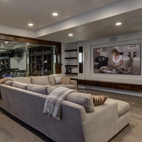 Basement Tv Rooms, Contemporary Basement, Basement Home Theater, Basement Home, Dream Basement, Basement Layout, Basement Gym, Modern Basement, Basement Inspiration