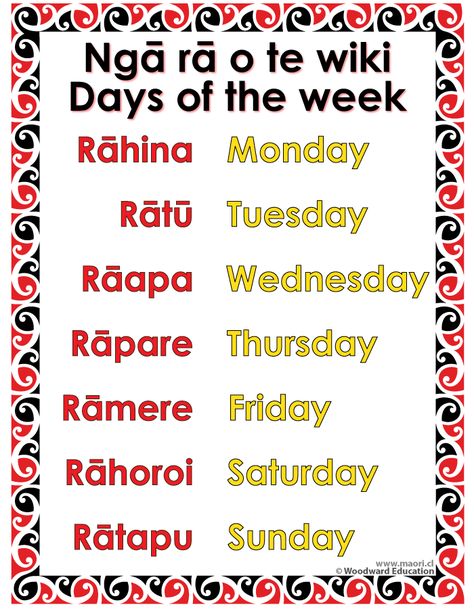 Days of the Week in Maori - Nga ra o te wiki. Eg. Ka timata te kura a tēra Rāhina Maori Names, Maori Quotes, Maori Wedding, Maori Men, Maori Proverbs, Maori Songs, Te Reo Maori Resources Teaching, Sculptures Abstract, Treaty Of Waitangi