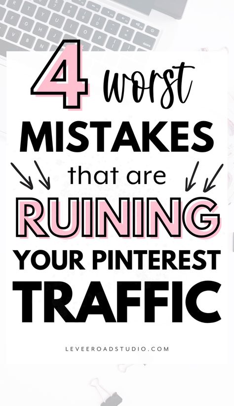 Want to avoid making these 4 major mistakes on Pinterest? Use this guide to learn Pinterest traffic hacks and which major Pinterest mistakes to avoid in your Pinterest strategy! New bloggers and Pinterest managers need the most updated Pinterest help and advice to achieve Pinterest growth. Learn more about Pinterest marketing strategy, what Pinterest likes, platform best practices and Pinterest hacks at leveeroadstudio.com Computer Hacks, Learn Pinterest, Pinterest Hacks, Website Promotion, Pinterest Help, Pinterest Growth, Sentence Starters, Pinterest Keywords, Pinterest Seo