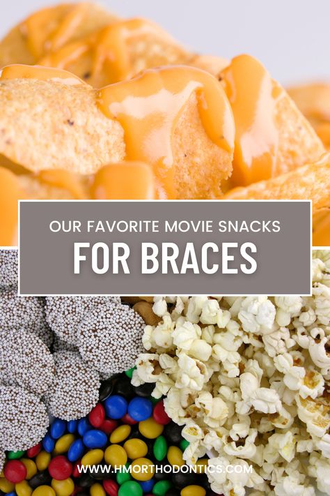 Eating at the movie theater can be a daunting task. What should you eat? There are so many choices! But when you have braces, it can be a bit more complicated. New Braces Food, Braces Safe Snacks, Snacks For Braces Ideas, Meals For People With Braces, Food For Braces Meals Ideas, Braces Must Haves, Candy You Can Eat With Braces, Braces Friendly Snacks, Soft Snacks For Braces