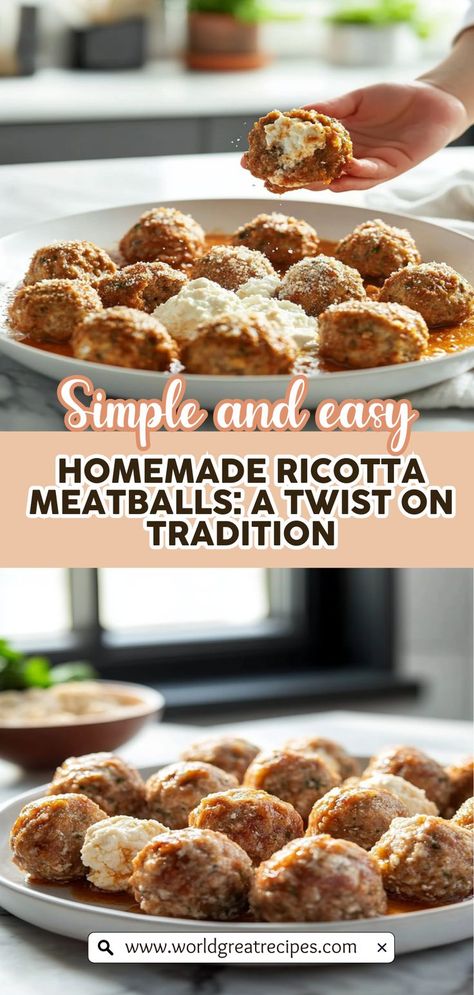 Elevate your mealtime with this easy Italian ricotta meatballs recipe that’s bursting with flavor. Made with fresh ricotta cheese, ground meat, and a blend of herbs, these meatballs are tender on the inside and crispy on the outside. Perfect for busy weeknights or special gatherings, this dish pairs wonderfully with marinara sauce and spaghetti. Follow our step-by-step guide to create a comforting and satisfying meal everyone will adore! Meatballs With Ricotta, Quick Easy Family Meals, Ricotta Meatballs, Fresh Ricotta, Cheese Stuffed Meatballs, Meatballs Recipe, Easy Italian, Budget Friendly Recipes, Ground Meat