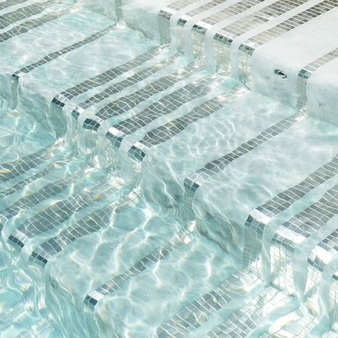 Pool Stairs, Waterline Tile, Pool Tile Designs, Glass Pool Tile, Accent Tiles, Modern Pool, Swimming Pool Tiles, Pool Art, Pool Steps