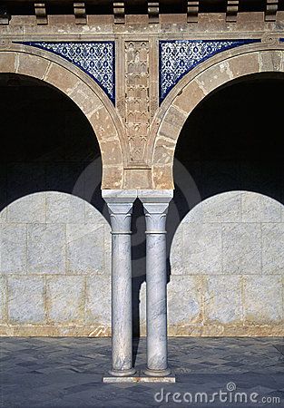 Ornate column with Islamic tiles Tunisia Islamic Columns, Monastir Tunisia, Islamic Tiles, Islamic Architecture, Tunisia, Islamic Art, Morocco, Stock Photography, Camouflage