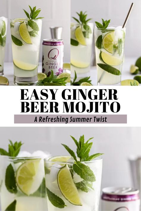 Easy and delicious Ginger Beer Mojito that's just like the original but with a fun and refreshing twist! Ginger Beer Drinks, Ginger Ale Cocktail, Ginger Mojito, Non Alcoholic Mojito, Ginger Beer Cocktail, Mojito Drink, Classic Mojito, Coconut Mojito, Mint Drink