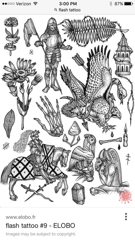 Flash Art Tattoos, Etching Tattoo, Woodcut Tattoo, Engraving Tattoo, Medieval Tattoo, Occult Tattoo, Knight Tattoo, Kunst Tattoos, Tattoo Flash Sheet