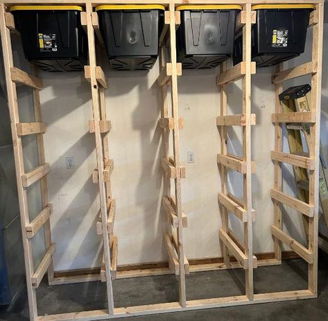 Garage Storage Inspiration, Basement Organization, Diy Storage Rack, Garage Tool Organization, Garage Storage Shelves, Bin Storage, Garage Organize, Build Plans, Basement Storage