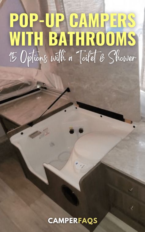 Popup Camper Toilet Ideas, Diy Camper Shower Ideas, Pop Up Camper Shower Ideas, Diy Camper Bathroom, Pop Up Camper Bathroom, Camper Toilet Ideas, Small Campers With Bathroom, Camper Shower Remodel, Toilet Shower Combo