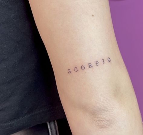 Scorpio Word Tattoo, Tattoo Scorpion Zodiac, Tattoo Rojo, Scorpio Tattoo Zodiac, Chest Tattoo Words, Tattoo Scorpio, Scorpio Zodiac Tattoos, Feminist Tattoo, Astrology Tattoo