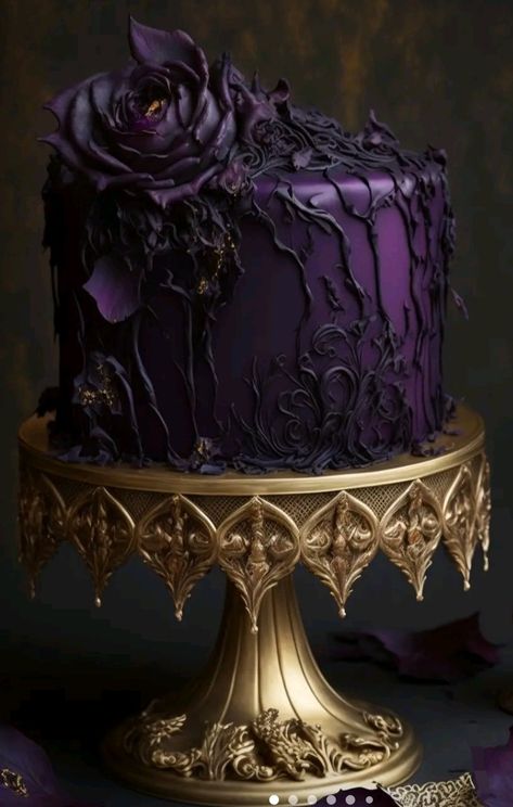 Purple Birthday Cake Ideas, Gothic Birthday Cakes, Goth Cakes, Purple Birthday Cake, Gothic Wedding Cake, Gothic Cake, Witch Cake, Purple Wedding Cake, Purple Cakes Birthday