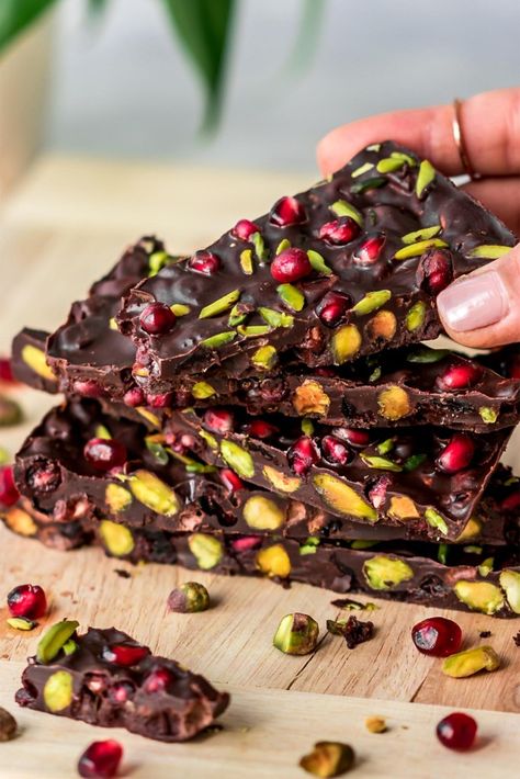 Shelled Pistachios, Vegan Dark Chocolate, Holiday Chocolate, Homemade Holiday, Double Boiler, Dried Cherries, Chocolate Bark, Melted Chocolate, 5 Ingredient