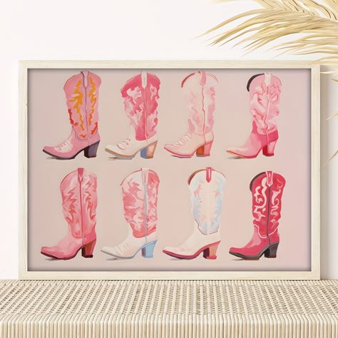 Faster shipping. Better service Cowgirl Boots Painting, Dorm Decor Pink, Boots Painting, Pink Apartment, Apartment Painting, Dorm Room Wall Art, Pink Cowgirl Boots, Apartment Wall Decor, Apartment Walls