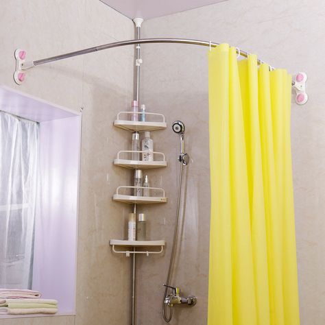 BAOYOUNI Bathroom Corner Curved Shower Rod Stainless Steel Pole Bath Shower Arched Rail Bar (Ivory, 115.5cm) : Amazon.co.uk: Home & Kitchen Round Shower Curtain Rod, Corner Tub Shower, Corner Shower Curtain, Brass Shower Curtain Rod, Corner Shower Curtain Rod, Shower Curtain Rail, L Shaped Bathroom, Curved Curtain Rods, Corner Bath Shower