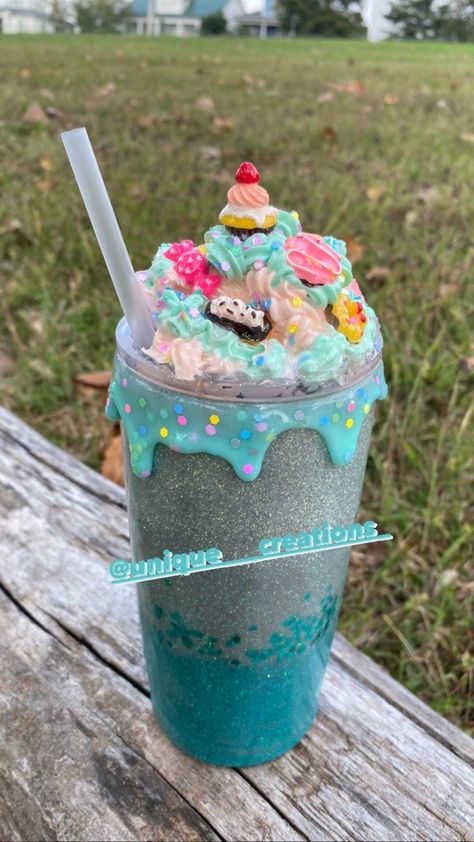 Custom Tumbler, Tumbler With Drip Pearl Stones, Ice Cream Tumbler Ideas, Whipped Cream Tumbler Lid, Whipped Cream Tumbler Topper, Fake Ice Tumbler Lid, Ice Cream Tumbler Topper, Diy Donuts, Tumbler Cups Personalized