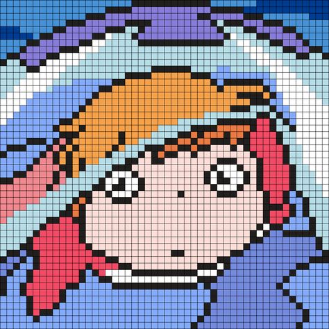 Ponyo 2 Perler Bead Pattern / Bead Sprite Bead Tapestry Patterns, Ponyo Cross Stitch, Studio Ghibli Tapestry Crochet, Studio Ghibli Grid Pattern, Ponyo Perler Beads, Studio Ghibli Pixel Art Grid, Studio Ghibli Cross Stitch Pattern, Pixel Art Ghibli, Studio Ghibli Pixel Art