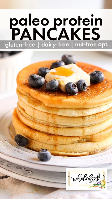 Paleo Protein Pancakes Camping Keto, Paleo Protein Pancakes, Paleo Pancake Recipe, Gluten Free Protein Pancakes, Vegan Protein Pancakes, Egg Free Pancakes, Whole Foods Meal Plan, Paleo Breakfasts, Paleo Waffles