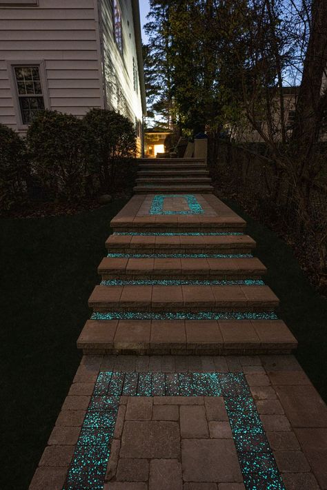 Glow Rocks Walkways, Glowing Rocks Path, Glow Stones Path, Glow In The Dark Stones Walkways, Glow In The Dark Pavers, Glow Gallery, Rock Walkway, Backyard Splash Pad, Glow Rock