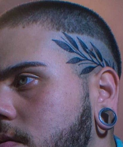 Above Ear Tattoo, Leaf Head Tattoo, Side Burn Tattoos Men, Side Head Tattoo Men, Side Of The Head Tattoo, Head Neck Tattoo, Small Head Tattoo, Side Of Head Tattoo Men, Head Tattoos Women