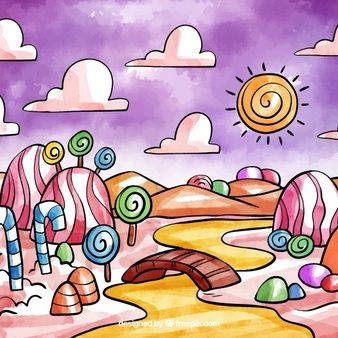 Candy Land Background, Grade 7 Art, Land Background, Sweets Art, Mountain Drawing, Cri Cri, Colorful Frames, Takashi Murakami, Colorful Fruit