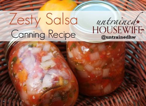 Zesty Salsa Canning Recipe for easily canning tomatoes with a water bath canner. #homesteading #canning #prepping Salsa Canning Recipes, Canning Recipe, Canning Vegetables, Canning Food Preservation, Canned Food Storage, Canning Tips, Chunky Salsa, Canning Tomatoes, Home Canning