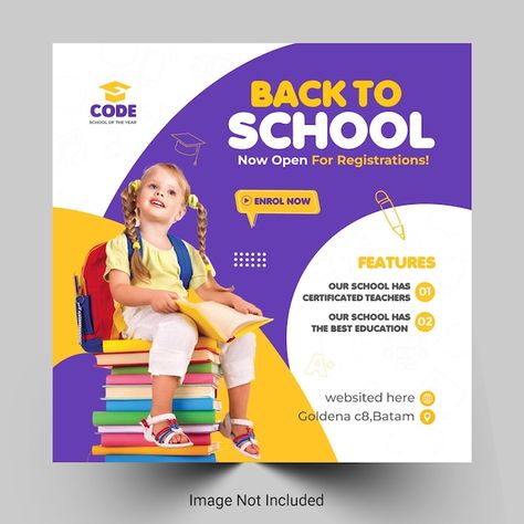 School Social Media Post Design, School Social Media Post, School Post, Kids Social Media, School Flyer, Powerpoint Format, Kindergarten Design, Facebook Cover Design, Illustrator Design Tutorial