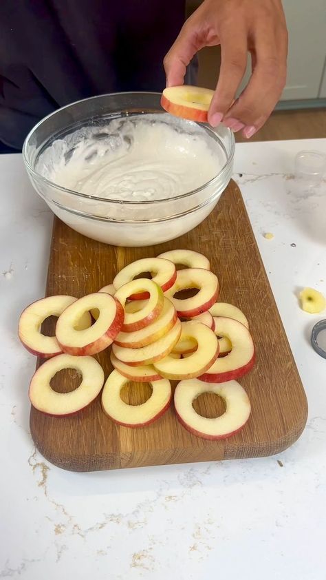 how did I not know about this yummy dessert? | dessert, pancake | how did I not know about this yummy dessert? delicious pancake apple rings | By The King Family | Facebook | Alright, we're going to start with an apple. Oh. I already got some rings cut here but we're just going to get a couple more. Oh, I like that. I've never seen someone cut a apple into rings. I don't do that. Alright and then we're just going to take this little lid. Take these little cores out. Oh nice. Little tiny rings Oh Onion Ring, Apple Cut, Apple Rings, Pineapple Rings, Tasty Pancakes, Cup Of Water, Dried Apples, Yummy Dessert, Tiny Rings