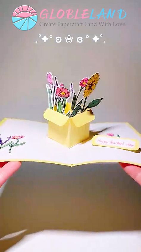 3D flower box card. #DIY #diyproject #3Dcard #flowercard #papercraft #fyp Pop Up Flower Box Card, 3 D Paper Flowers, Pop Out Mothers Day Cards Diy, Flower Bouquet Card Diy, 3d Thank You Cards Diy, How To Make A 3d Flower Card, How To Make A Mother’s Day Pop Up Card, 3d Flower Card Pop Up, Making Pop Up Cards