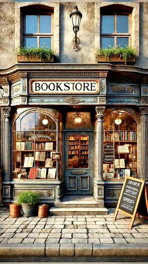 Bookstore Front Design, Book Store Cafe Design, Small Book Store Ideas, Small Town Bookstore Aesthetic, Pop Up Book Store, Nyc Bookstore Aesthetic, Scotland Bookstore, Vintage Book Store Aesthetic, Small Town Bookstore