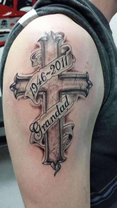 Rip Grandpa Tattoo, Rip Grandpa, Grandpa Tattoo, Rip Tattoo, Remembrance Tattoos, Cross Tattoo For Men, Cross Tattoos, Cross Tattoo Designs, Skeleton Hand Tattoo