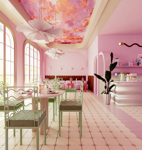 Comercial Interior Design, Pastel Interior Design, Colorful Cafe, Calm Corner, Maximalist Home, Store Design Boutique, Interior Design Boards, Girl Bedroom Decor, Pink Interior