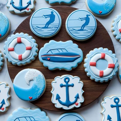 Life Preserver Cookies, Nautical Theme Cookies, Boat Cookies Decorated, Lake Decorated Cookies, Cruise Cookies, Boat Cookies, Cabin Cookies, Ocean Cookies, Nautical Cookies