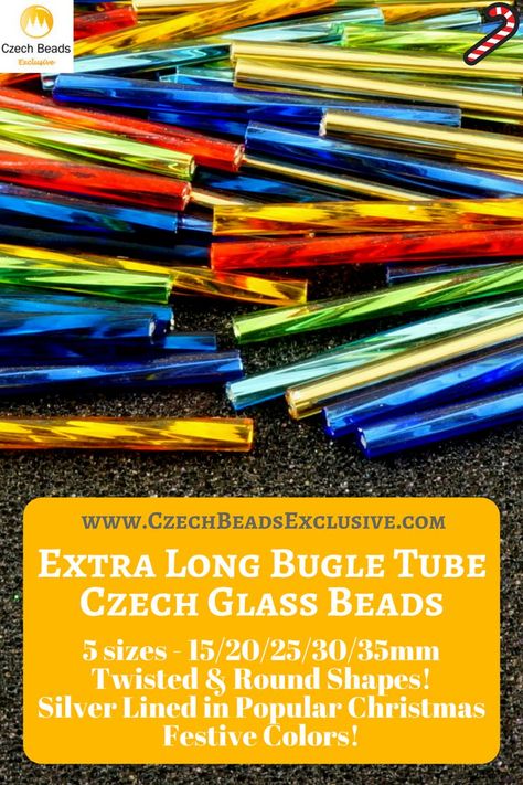 Czech Glass Extra Long Bugle Tube Beads 5 sizes - 15/20/25/30/35mm Twisted & Round Shapes! Silver Lined In Popular Christmas Festive Colors! - Buy now with discount! www.CzechBeadsExclusive.com/+long+bugle Hurry up - sold out very fast! SAVE them! #czechbeadsexclusive #czechbeads Rare Beads, Silver Line, Bugle Beads, Perfect Image, Beads And Wire, Tube Beads, Love Photos, Czech Beads, Beading Supplies