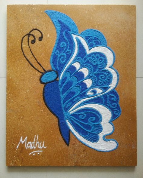 Blue colour Rangoli/Navratri day 3 blue color Butterfly Rangoli, Colour Rangoli, Rangoli Colours, Blue Colour, Rangoli Designs, Blue Color, Blue, Quick Saves, Color