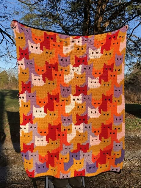 Cats Afghan, Kat Haken, Crocheting Ideas, Cat Blanket, Manta Crochet, Crochet Magazine, Afghan Pattern, Tapestry Crochet, Crochet Cat