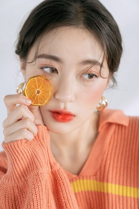 Korean Skincare Photoshoot, Korean Beauty Product Photoshoot, Peach Korean Makeup, Korean Photoshoot Makeup, Muted Autumn Makeup Korean, Cheek Blush, Soft Coral, Asian Skincare, Face Art Makeup