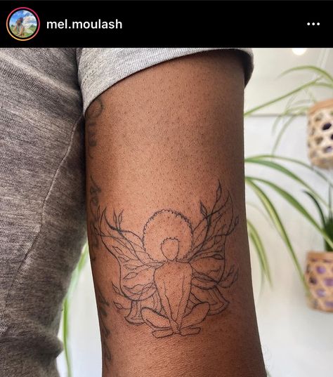 Born Again Tattoo Ideas, Afro Fairy Tattoo, Black Woman Tattoo Ideas, Thigh Tattoos Women Black Woman, Black Fairy Tattoo, Afrocentric Tattoos For Women, Black Woman Tattoo, Black Women Tattoos, Black Goddess Tattoo