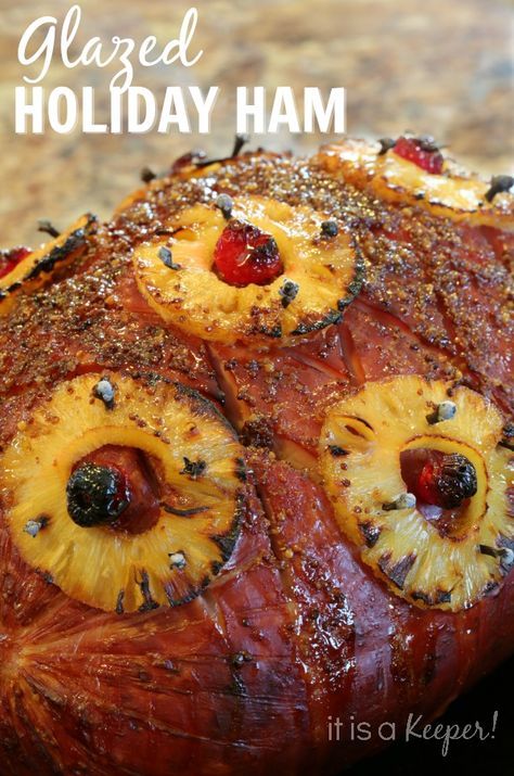 Holiday Ham Glaze, Pineapple Honey Glazed Ham, Ham With Pineapple, Baked Ham With Pineapple, Ham In The Oven, Holiday Ham Recipes, Brown Sugar Ham, Ham Recipes Baked, Cooked Ham