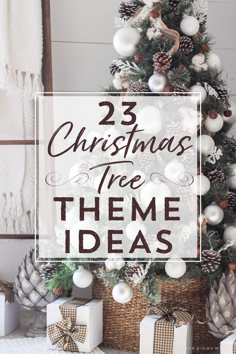 Looking for a great theme for your Christmas tree this year? We’ve got you covered with 23 great themed ideas. Different Christmas Theme Ideas, Frost Christmas Tree Decorations, Ornament Theme Ideas, Snow Christmas Tree Ideas Decorating, Winter Theme Christmas Tree, Christmas Theme Trees, Theme Trees Christmas, Snowflake Christmas Tree Ideas, White Ornaments Christmas Tree Ideas