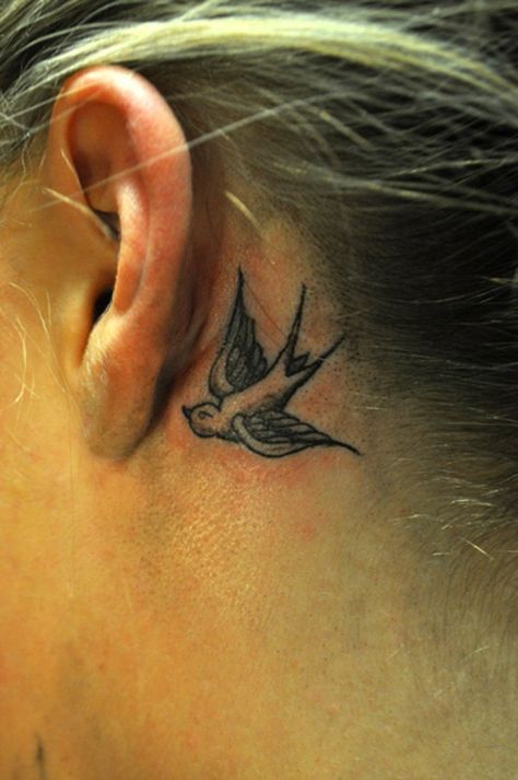 Swallow in grey ear tattoo - 55 Incredible Ear Tattoos  <3 <3 Simple Lotus Flower Tattoo, Small Lotus Tattoo, Little Bird Tattoos, Watercolor Rose Tattoos, Behind Ear Tattoos, Tattoo Behind Ear, Places For Tattoos, Sparrow Tattoo, Small Bird Tattoo