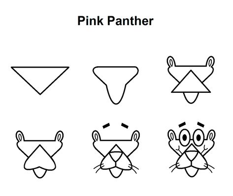 Step-by-step tutorial to draw Pink Panther. Pink Panther Drawing Easy, How To Draw Pink Panther, How To Draw Pink Panther Step By Step, Pink Panther Sketch, Draw Pink Panther, Character Nail Art Step By Step, Pink Panther Drawing, Pink Panther Nails, Cool Drawings For Kids