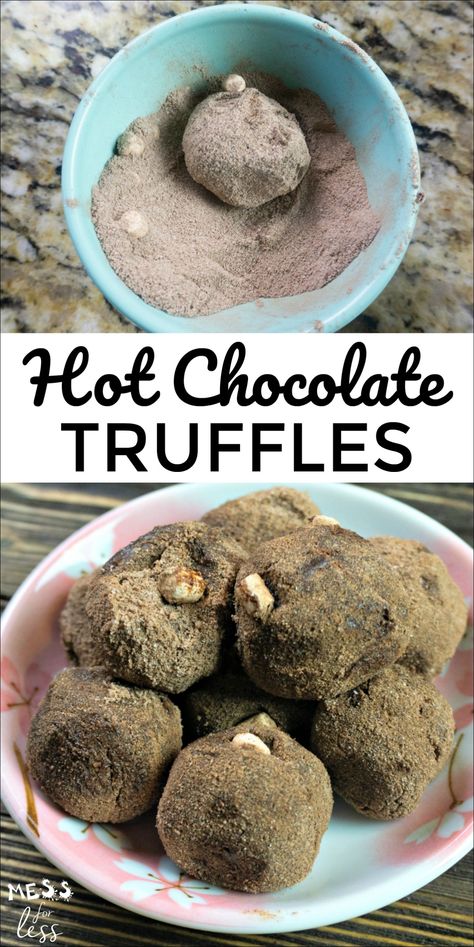 I love the creamy taste of truffles, but I don't want to spend a lot of time making them, so these Easy Hot Chocolate Truffles really hit the spot. These hot cocoa truffles are so creamy and rich, you'll never believe they are made with only 3 ingredients. #truffles #trufflerecipe Hot Chocolate Truffles, Cocoa Truffles, Cheesecake Truffles Recipe, Easy Hot Chocolate, Sweet Truffles, Hot Chocolate Spoons, Decadent Chocolate Desserts, Chocolate Spoons, Kinds Of Desserts