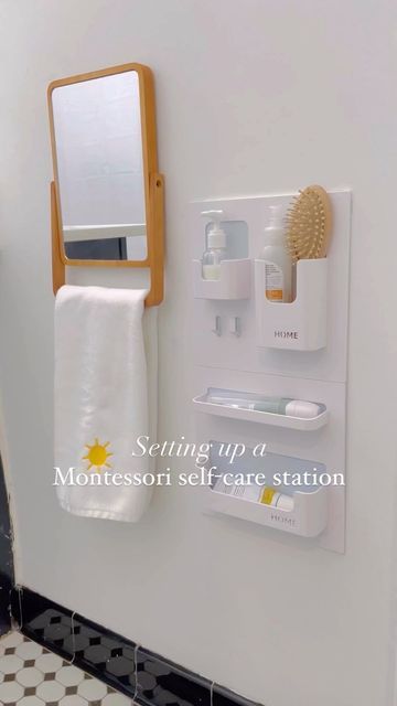 Montessori Self Serve Station, Ikea Montessori Bathroom, Montessori Potty Station, Montessori Getting Ready Station, Toddler Bathroom Station, Montessori Get Ready Station, Montessori Hallway, Montessori Cleaning Station, Toddler Get Ready Station