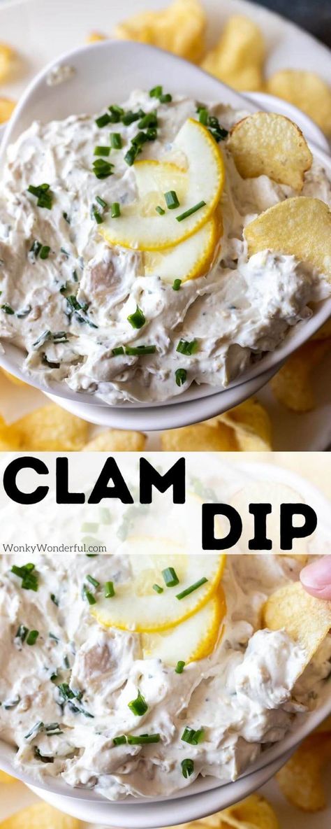 This Easy Clam Dip with Cream Cheese is so quick and simple to make. The cream cheese dip with bright lemon flavor and briny canned clams with be a new favorite appetizer. #clamdip #diprecipes #appetizerrecipes #easyrecipes #snackideas Clam Dip With Cream Cheese, Best Clam Dip Recipe, Clam Dip Recipe, Canned Clams, Clam Dip, Dip With Cream Cheese, Appetizers Ideas, Dip Recipes Appetizers, Party Dip Recipes