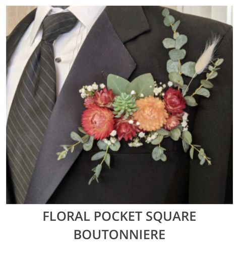 Floral Pocket Square Boutonniere, Pocket Square Flowers, Pocket Square Boutonniere, Square Boutonniere, Enchanted Forest Prom, Black Corsage, Orchid Boutonniere, Prom Corsage And Boutonniere, Floral Pocket Square