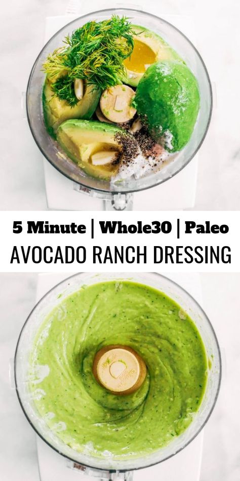 Whole30 paleo ranch dressing made with avocados instead of oil! Easy five minute ranch dressing. This dairy free ranch dressing can be used as a salad dressing, veggie dip, or spread for sandwiches and burgers. #paleo #whole30 #avocado Paleo Ranch Dressing, Dairy Free Ranch, Dairy Free Salad Dressing, Herbal Nutrition, Paleo Ranch, Creamy Zucchini Soup, Dairy Free Ranch Dressing, Avocado Ranch Dressing, Dairy Free Salads