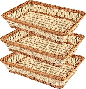 3 PCS 16 Inch Wicker Bread Basket, Woven Serving Basket, Tabletop Food Serving Basket for Restaurant, Bakery, Family Party, Hotel Serving, Fruits, Vegetables and Snacks, by GNIEMCKIN Bread Serving Basket, Serving Basket, Party Hotel, Basket Woven, Bakery Design, Family Party, Bread Basket, Ceiling Fan In Kitchen, Family Parties